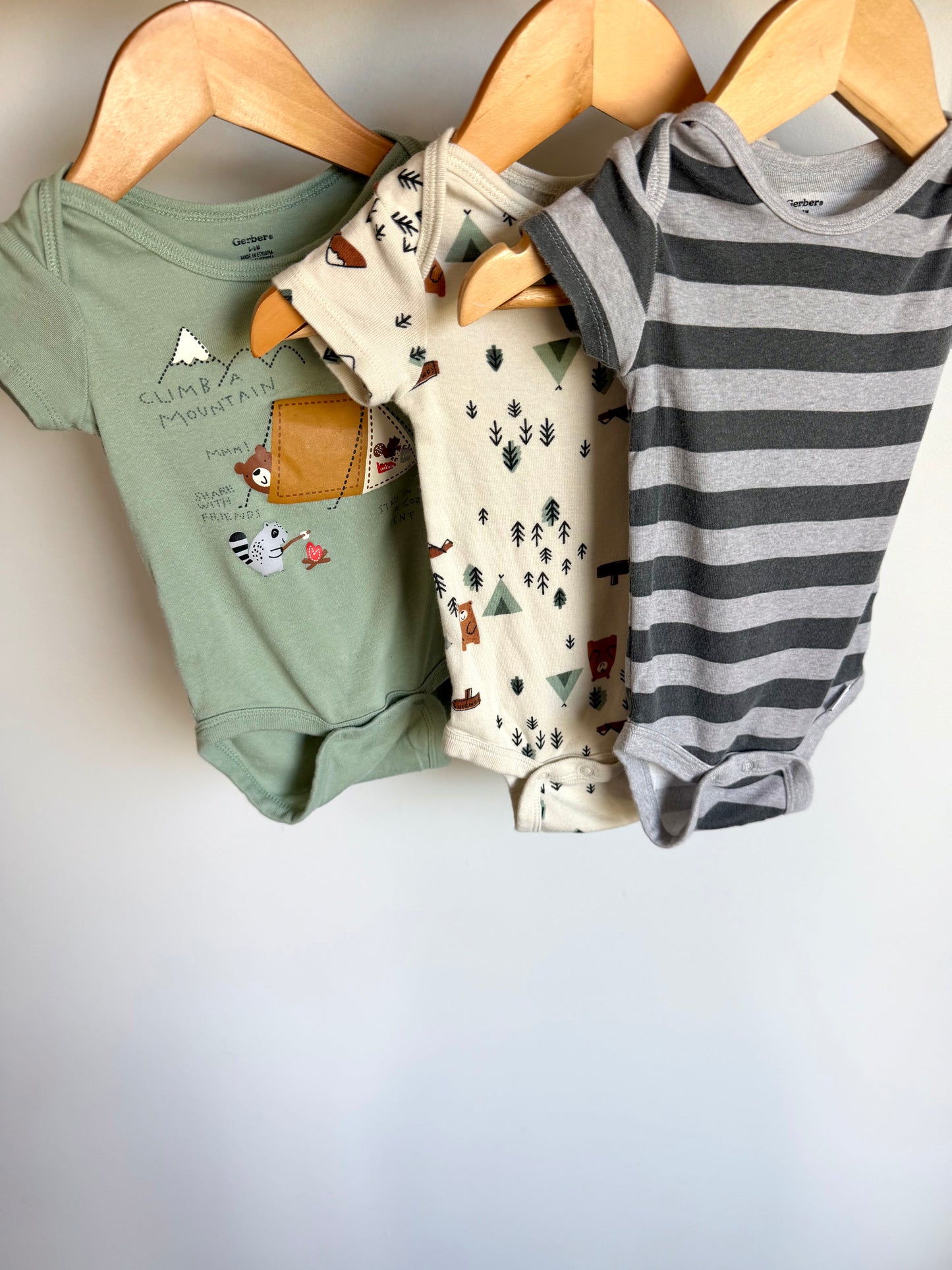 Set of Three Camping Bodysuits / 6-9m