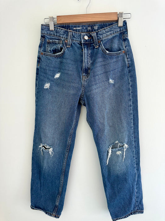 Slouchy Straight Distressed Blue Jeans / 12 years