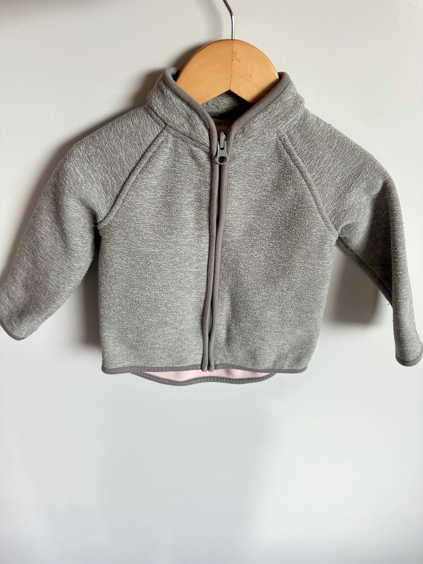 Grey Zipper Sweater with Pink Inside / 12-18m