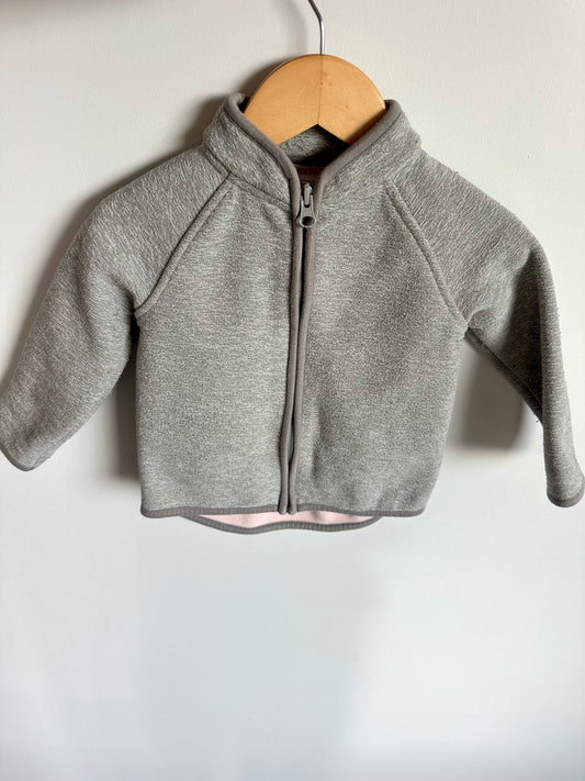 Grey Zipper Sweater with Pink Inside / 12-18m