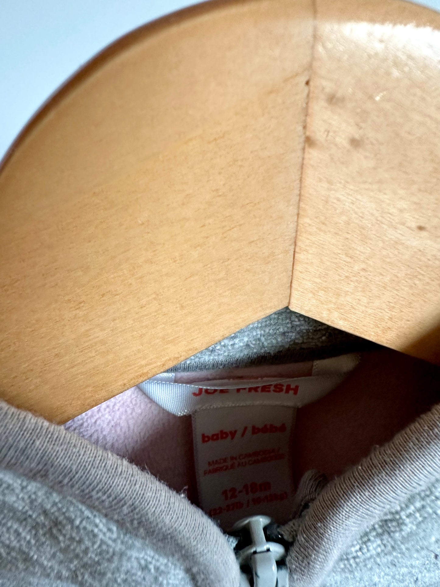 Grey Zipper Sweater with Pink Inside / 12-18m