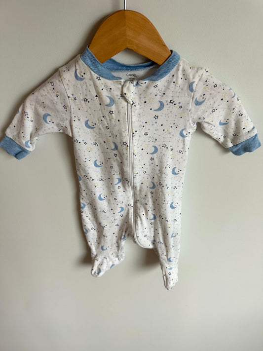 Moon Footed Blue Trim Sleeper / 0-3m