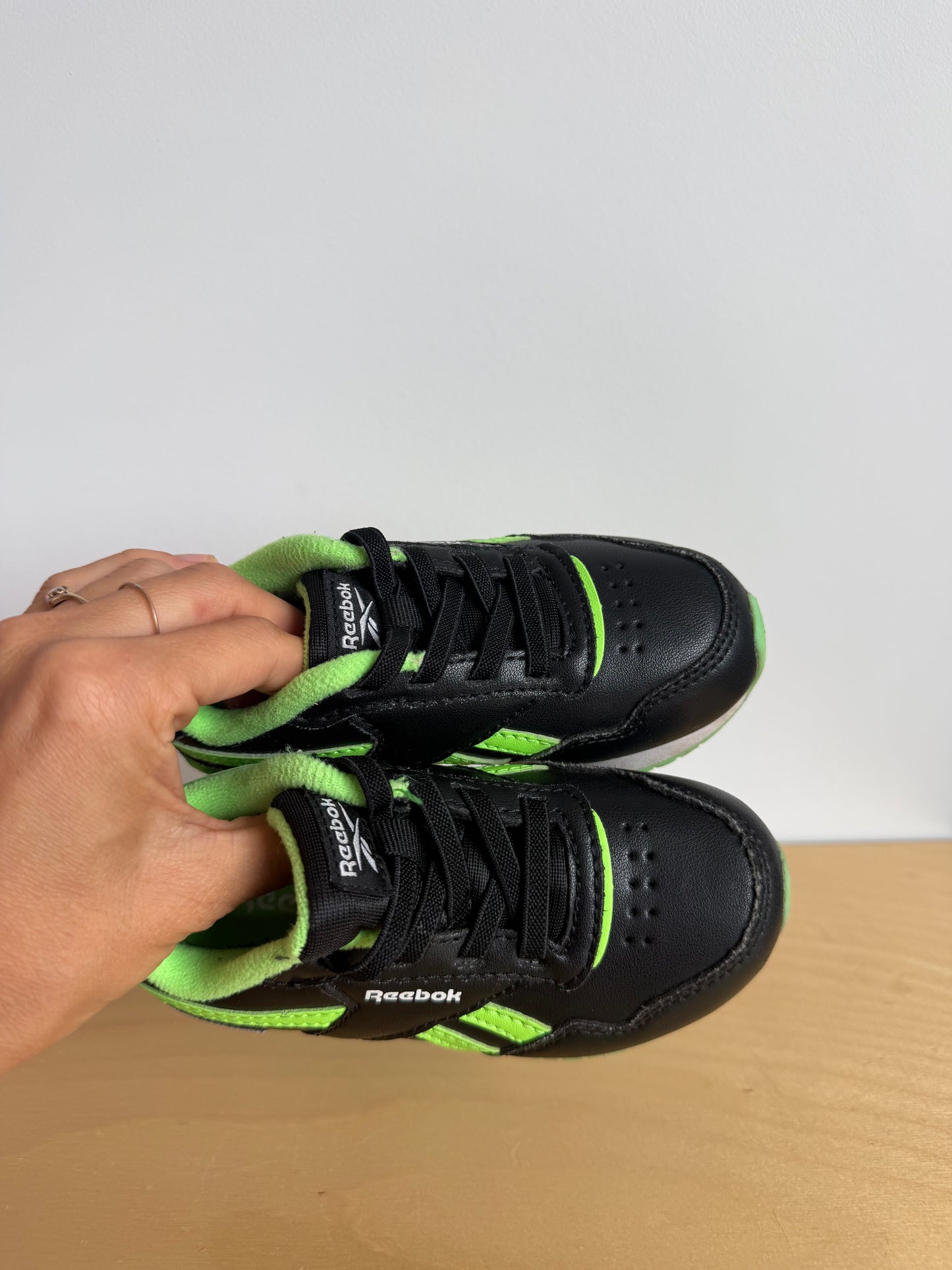 Reebok Black + Green No-Tie Sneakers / Size 8 Toddler