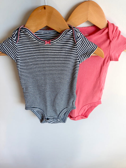 Set of 2 Bow Bodysuits - Stripe + Pink / 3-6m
