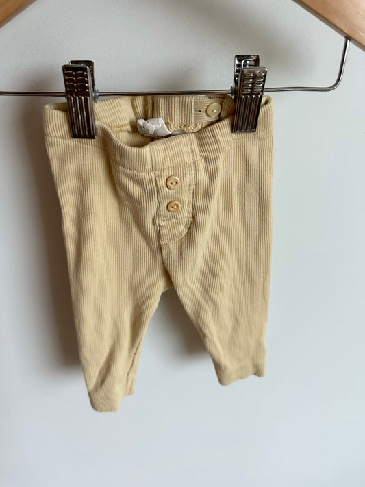 Pale Yellow Ribbed Pants / 2-4m