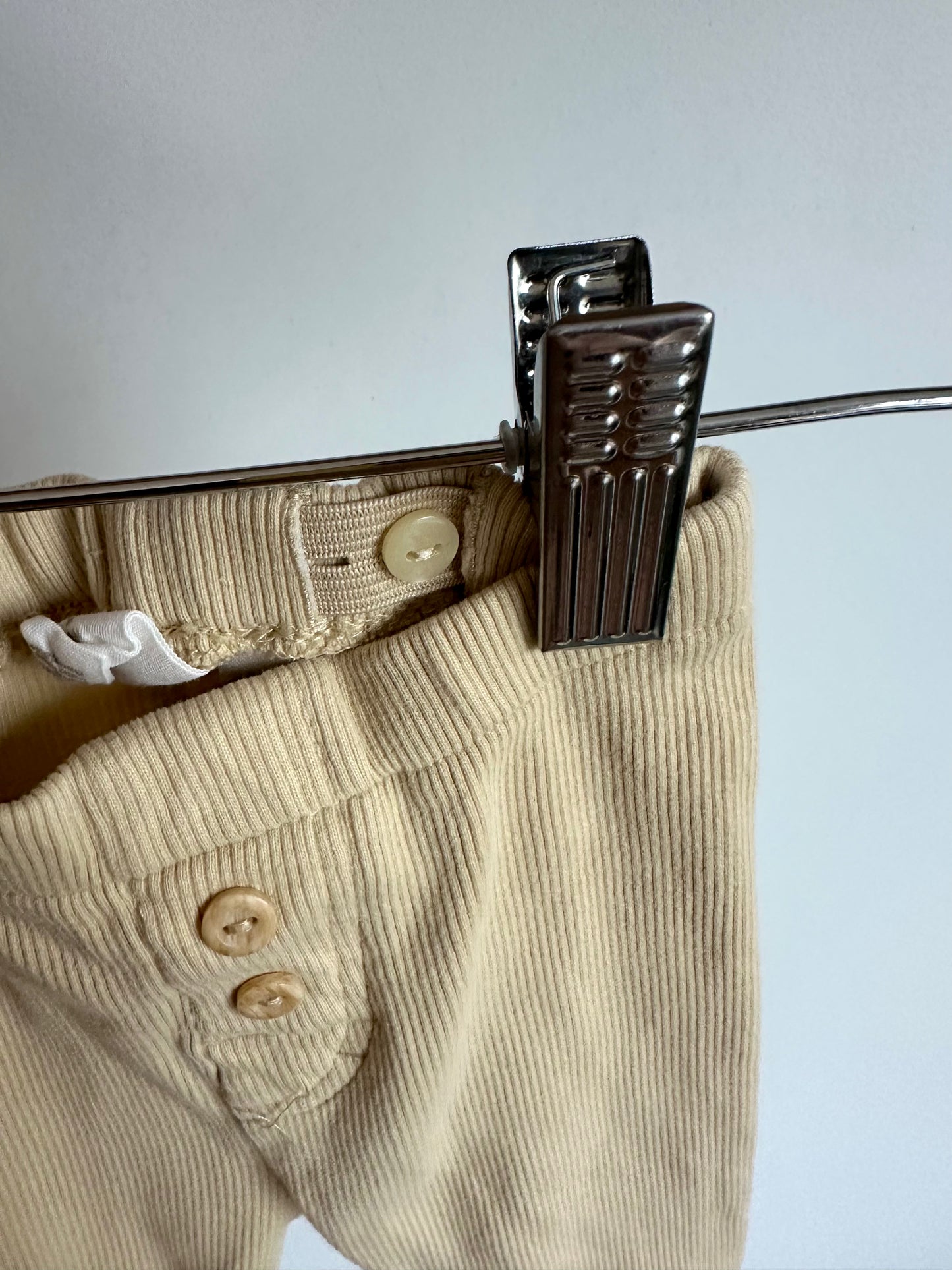 Pale Yellow Ribbed Pants / 2-4m