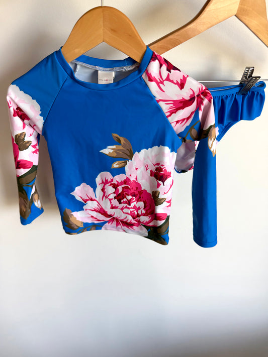 Flower Blue Two Piece Swim Suit / 3T
