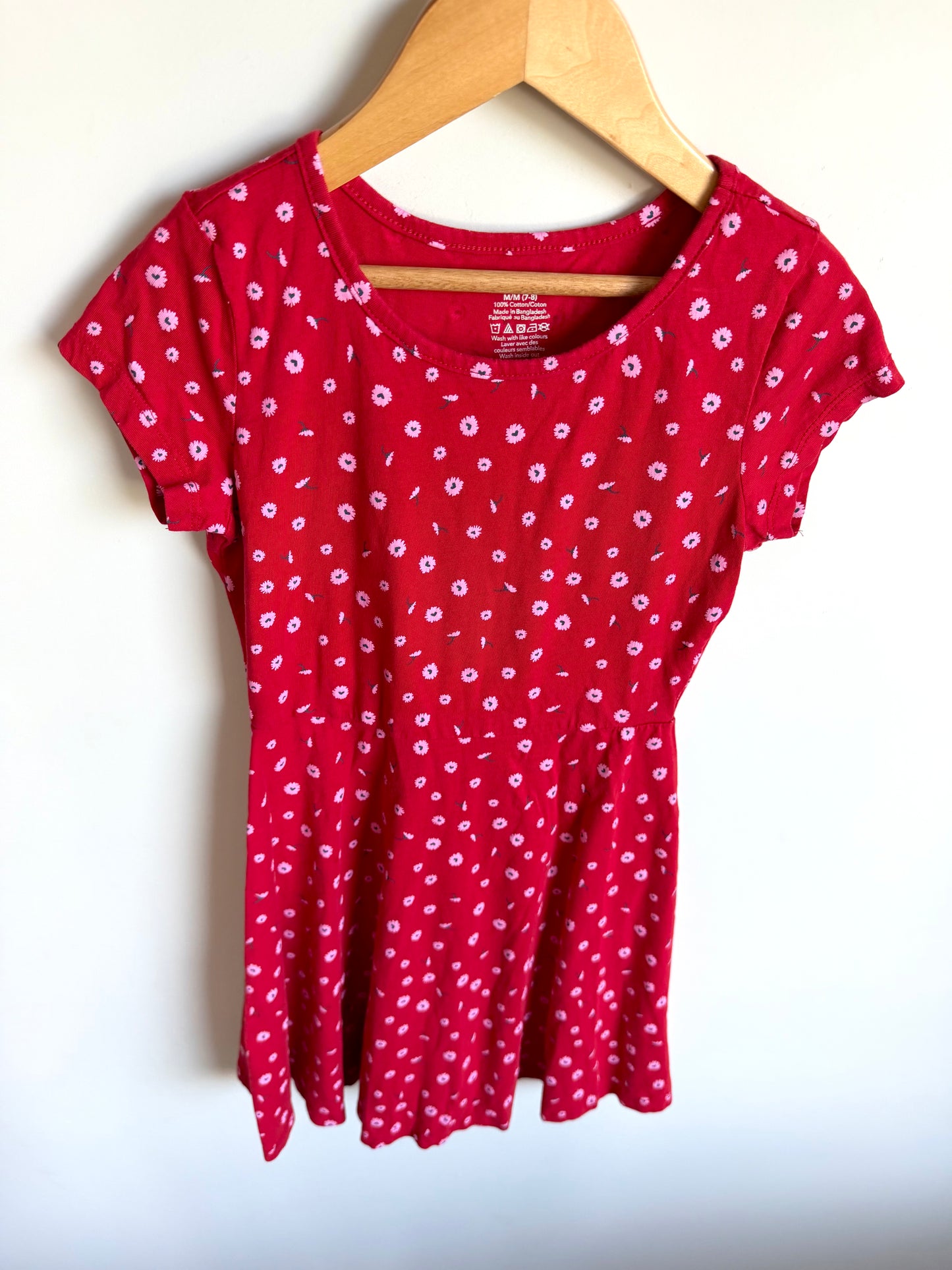 Red Floral T-Shirt Dress / 7-8 years