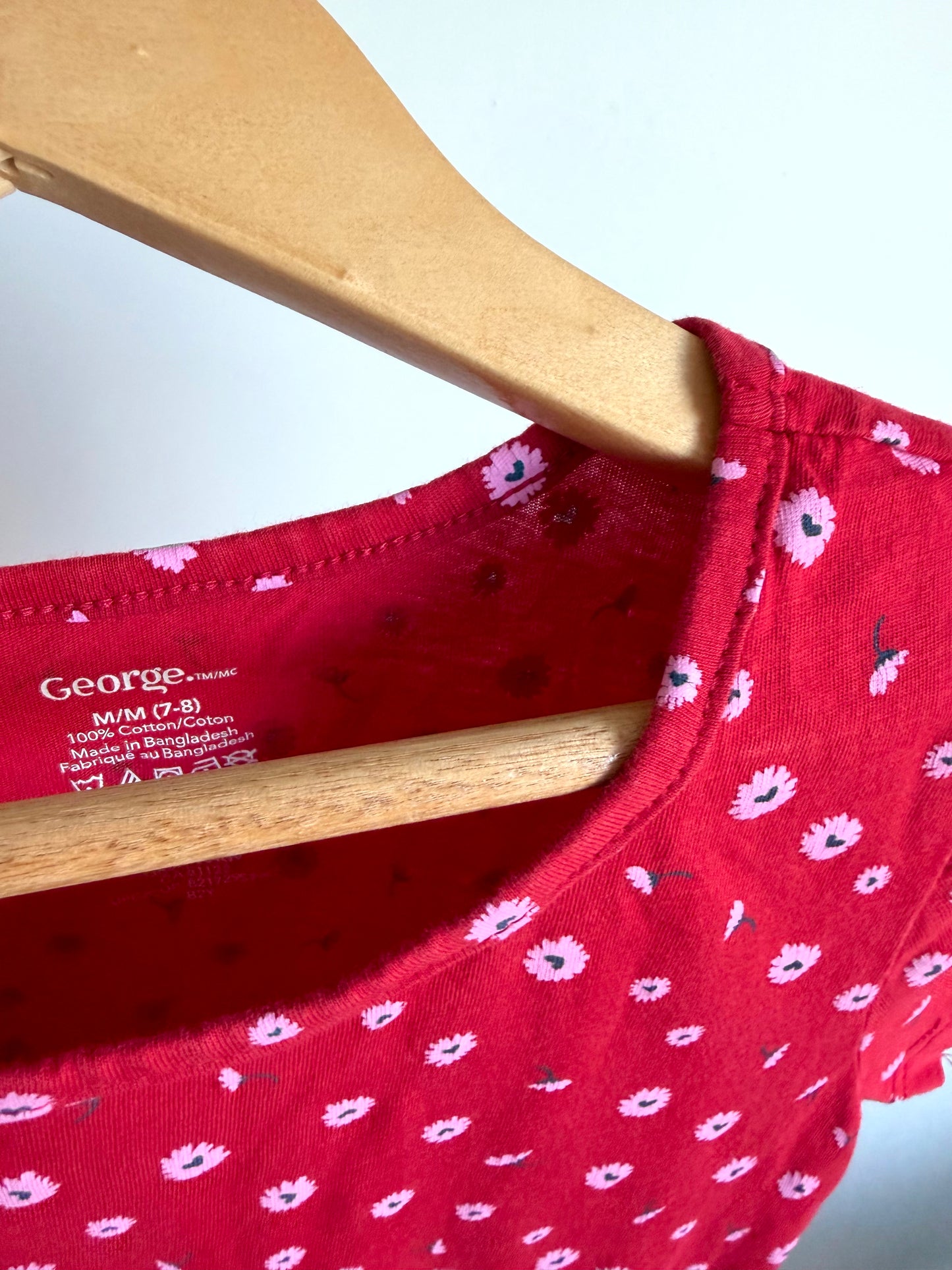 Red Floral T-Shirt Dress / 7-8 years