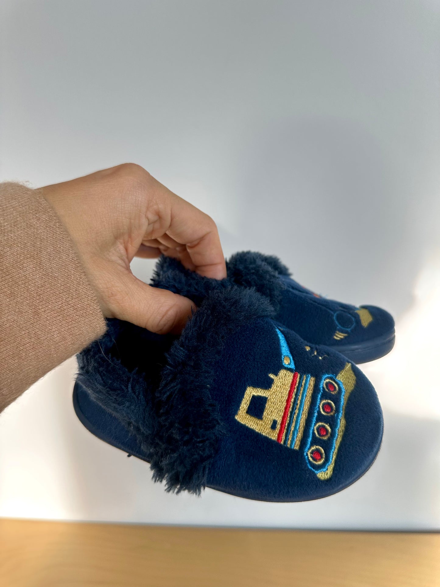 Blue Construction Slippers / Size 5-6 Toddler
