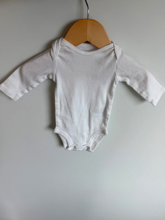 White Long Sleeve Bodysuit / 0-3m