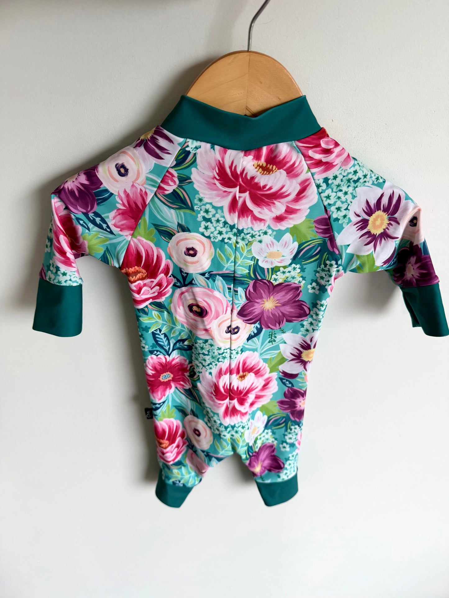 Honeysuckle Floral with Green Trim Swimsuit / 0-6m