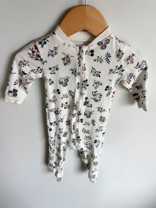 Cotton Floral White Footed Sleeper / 3-6m