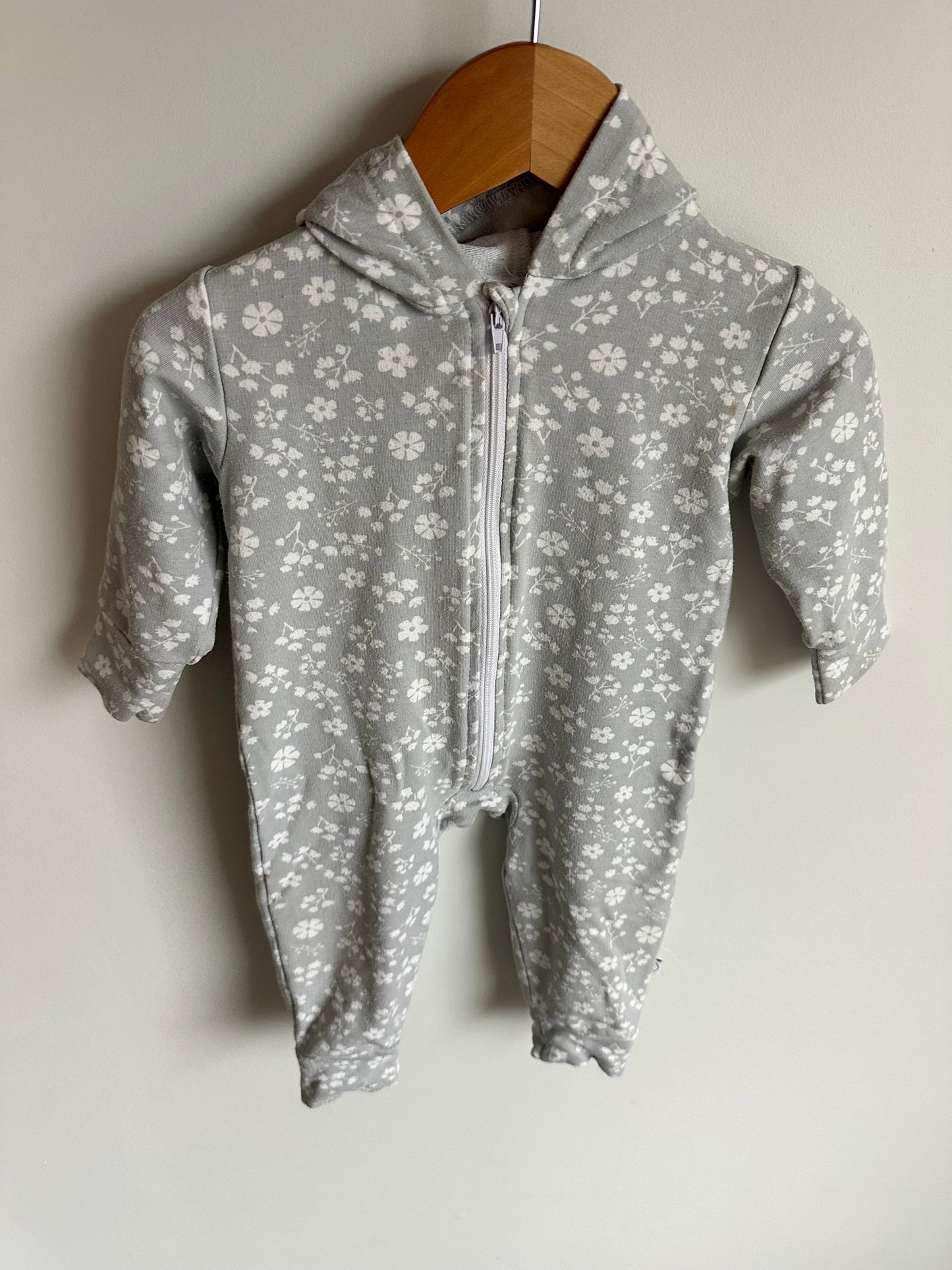TBA Grey Floral Bamboo Hooded Jumpsuit / 6-12m