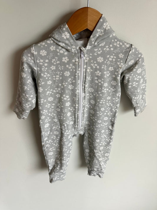 TBA Grey Floral Bamboo Hooded Jumpsuit / 6-12m