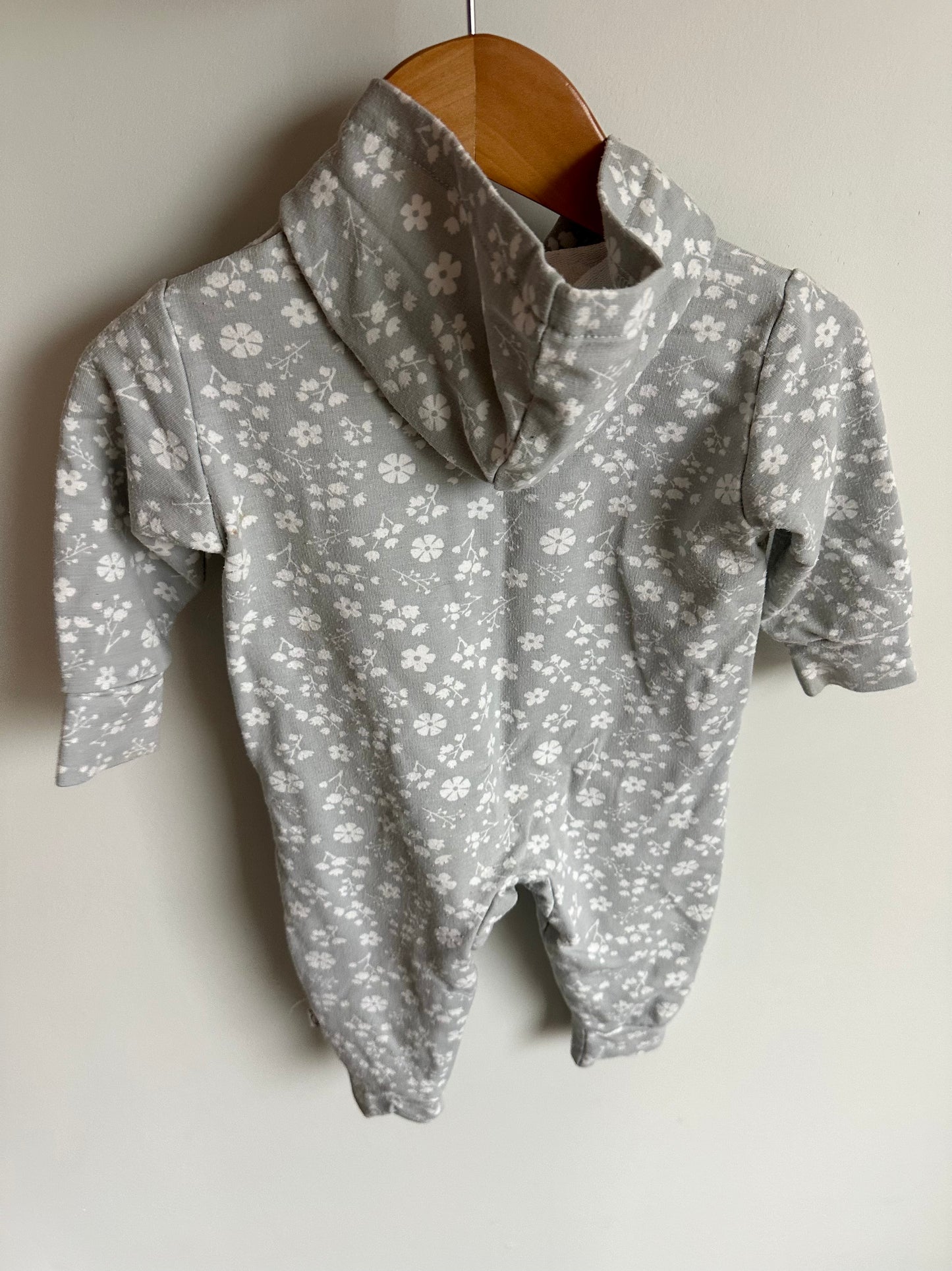 TBA Grey Floral Bamboo Hooded Jumpsuit / 6-12m