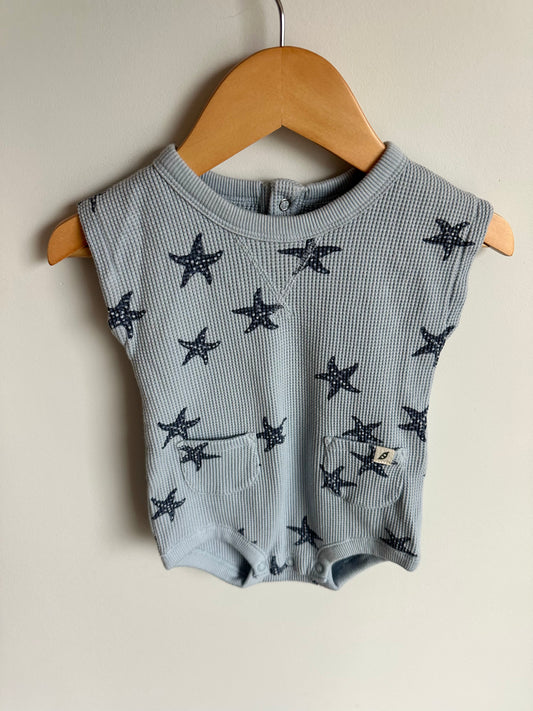 Blue Organic Starfish Waffle Romper / 12m