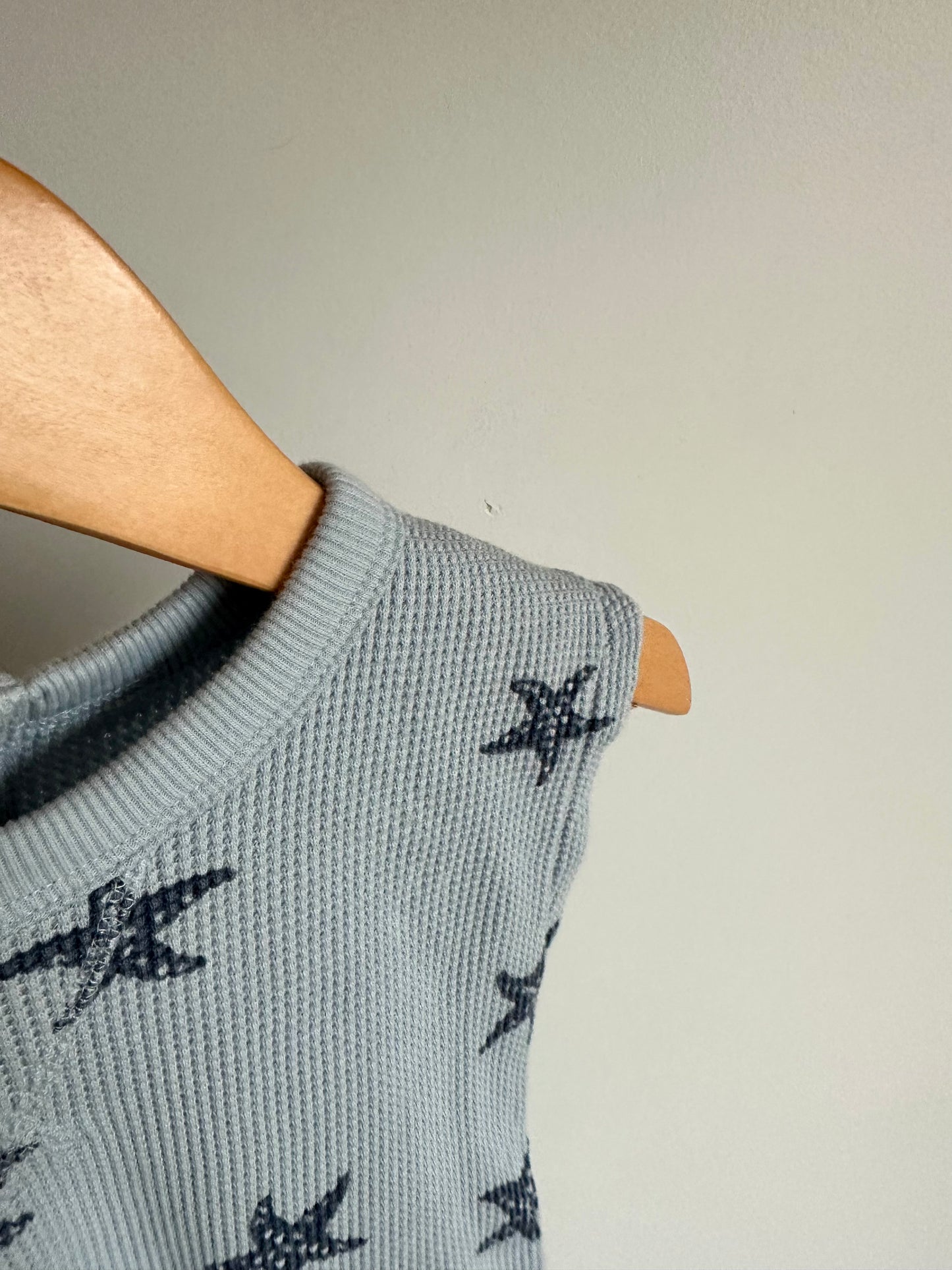 Blue Organic Starfish Waffle Romper / 12m