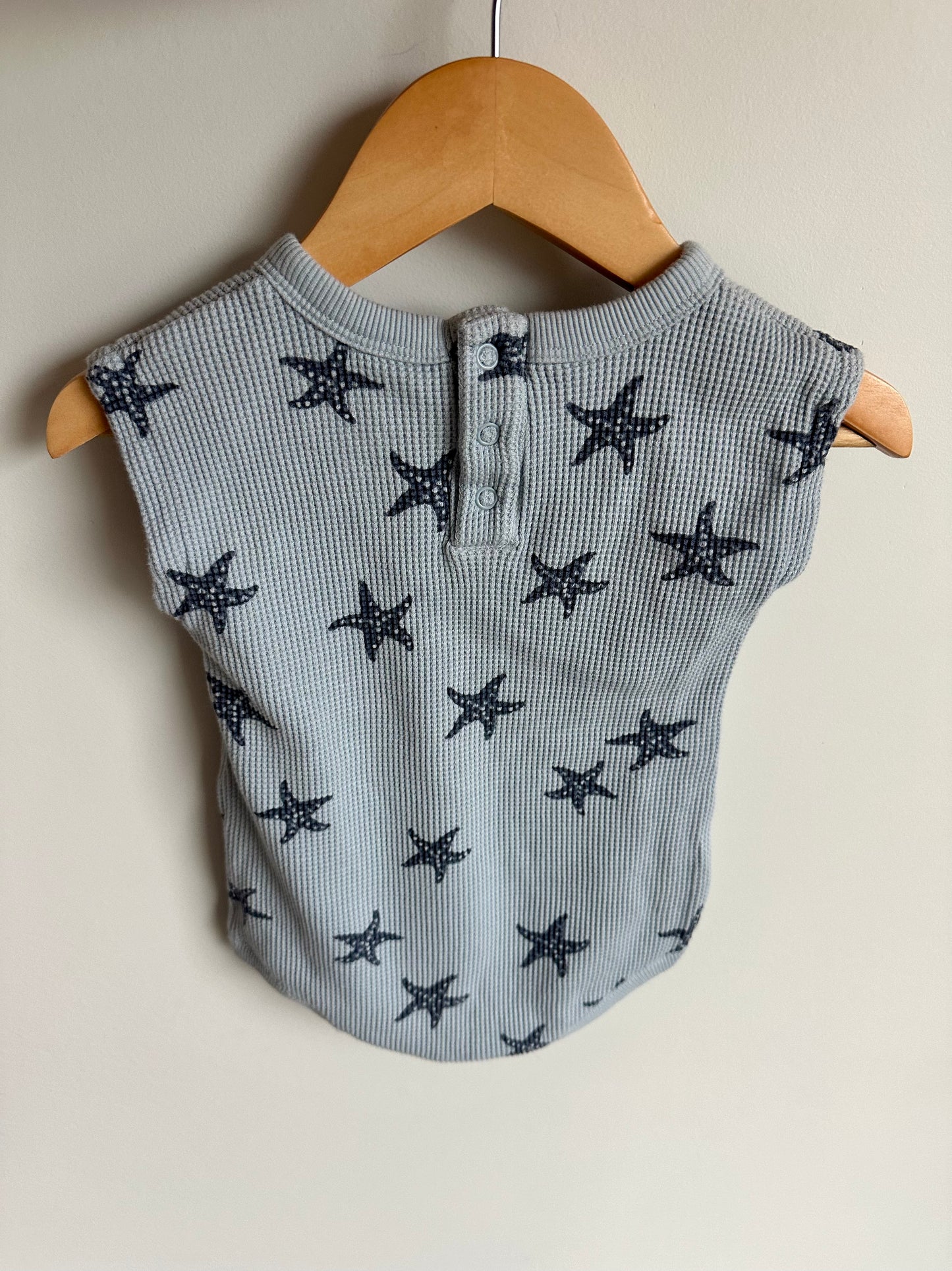 Blue Organic Starfish Waffle Romper / 12m