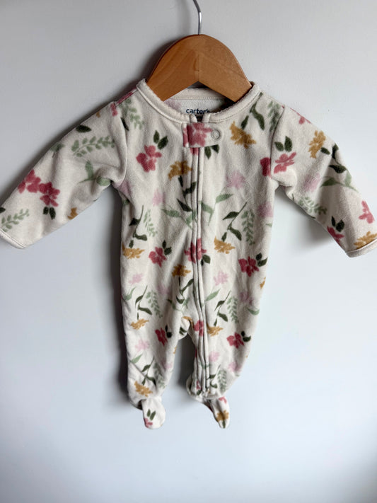 Cream Floral Fleece Sleeper / 3-6m