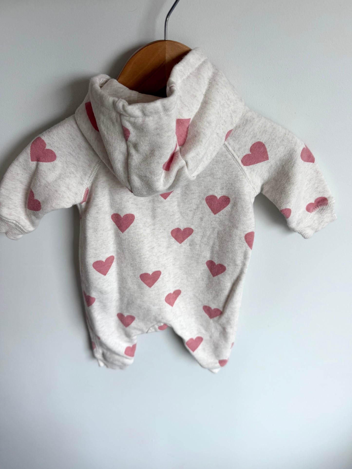 H&M Heart Hood Zipper Jumpsuit / 1-2m