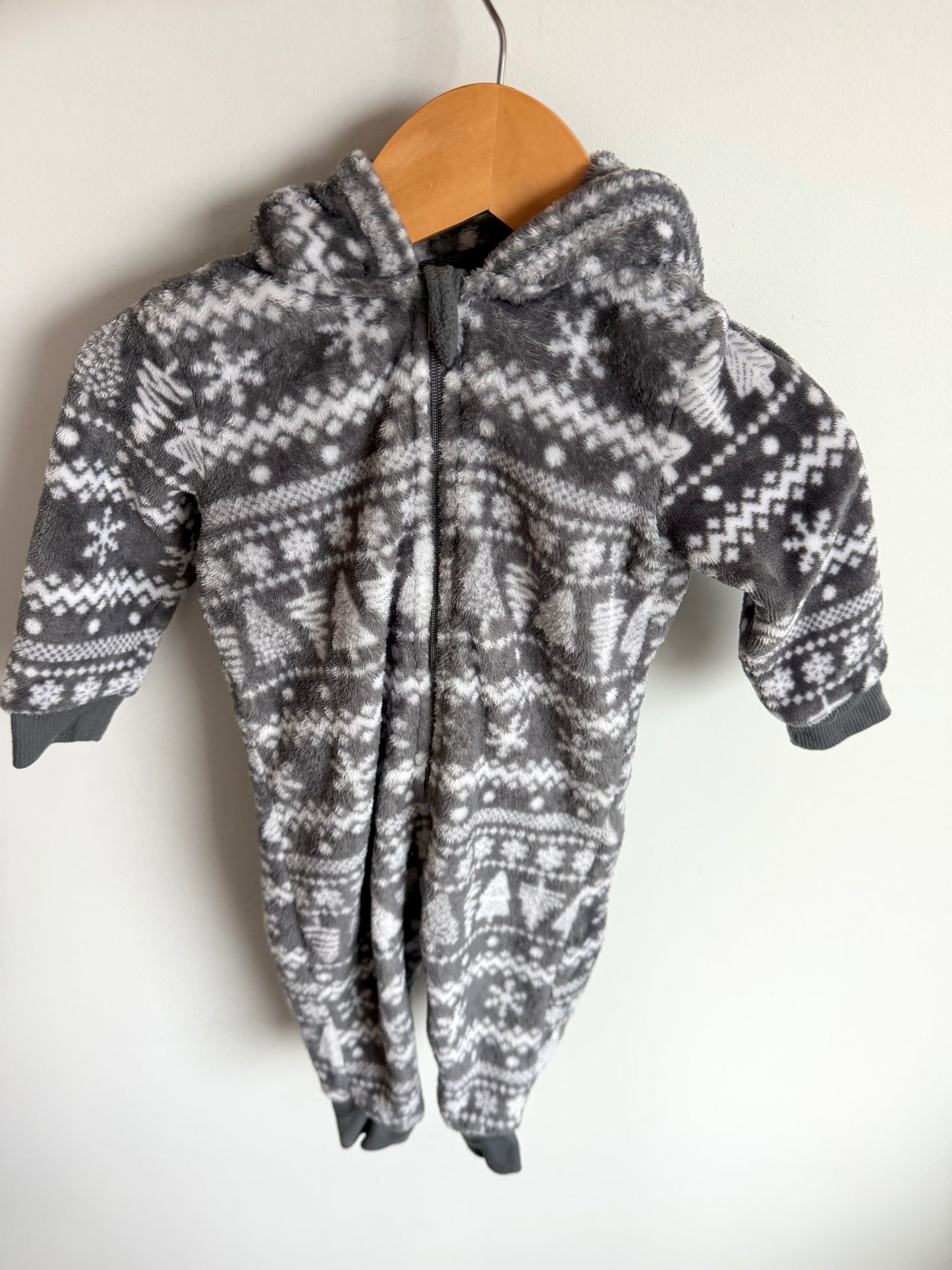 Fleece Grey Reindeer Jumpsuit / 12-18m