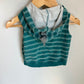 Teal Striped Dino Spike Hooded Vest / 12m