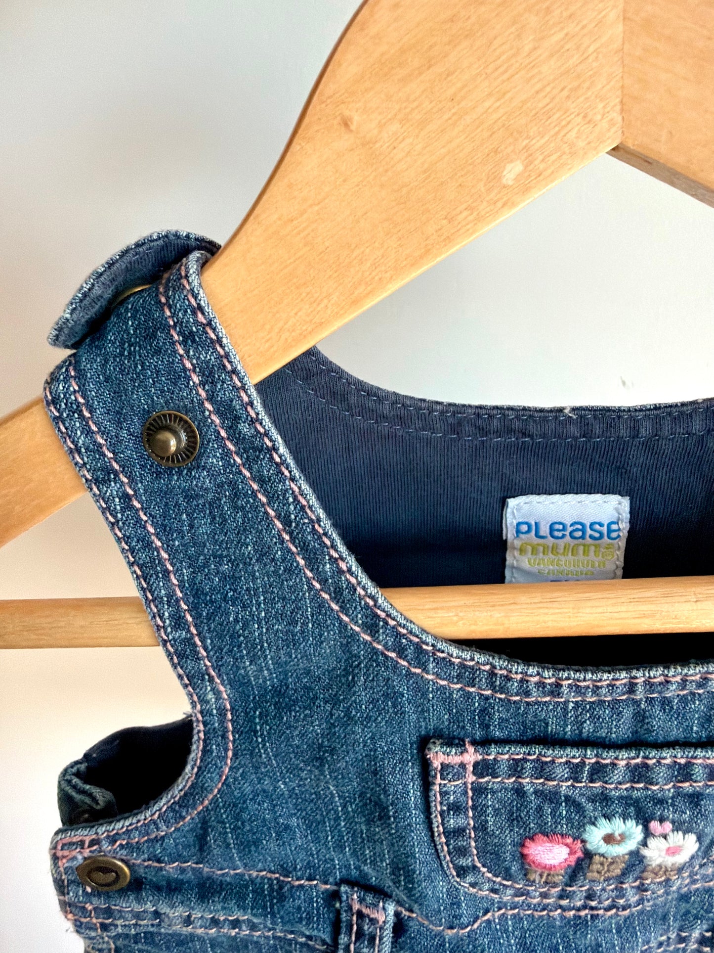 Vintage Please Mum Denim Embroidered Dress / 3m