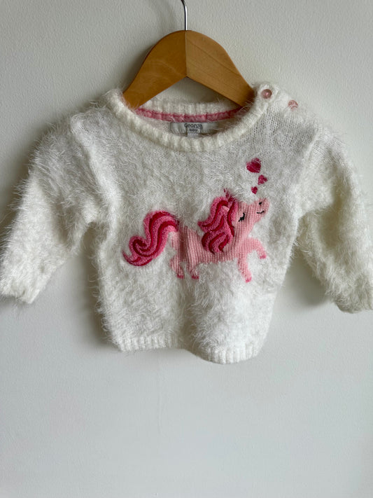 Fuzzy White Pony Sweater / 6-12m