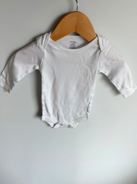 White Cotton Bodysuit / 3-6m