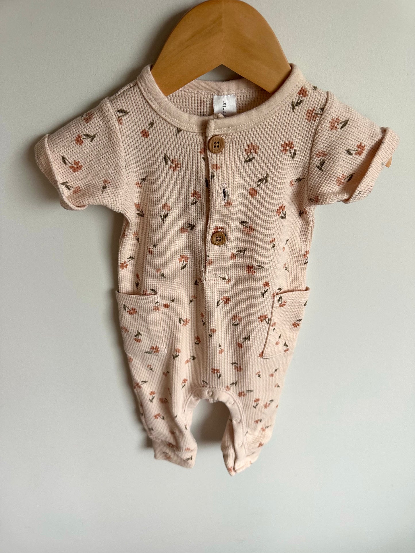Waffle Floral Tan Pocket Jumpsuit / 6-9m