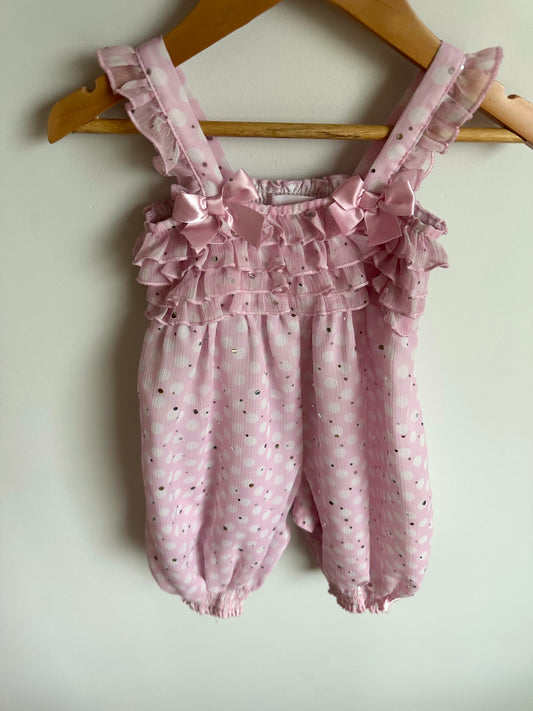 Pink Ruffle Dot Shimmer Jumpsuit / 18m