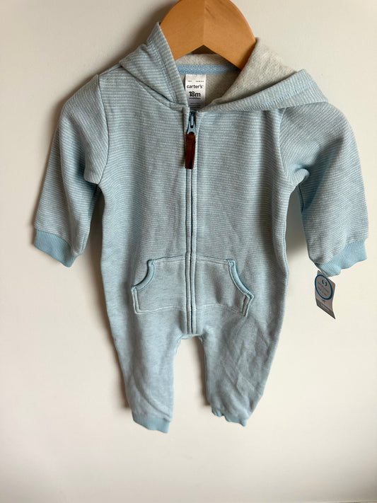 Blue Striped Hood Jumpsuit (With tags) / 18m