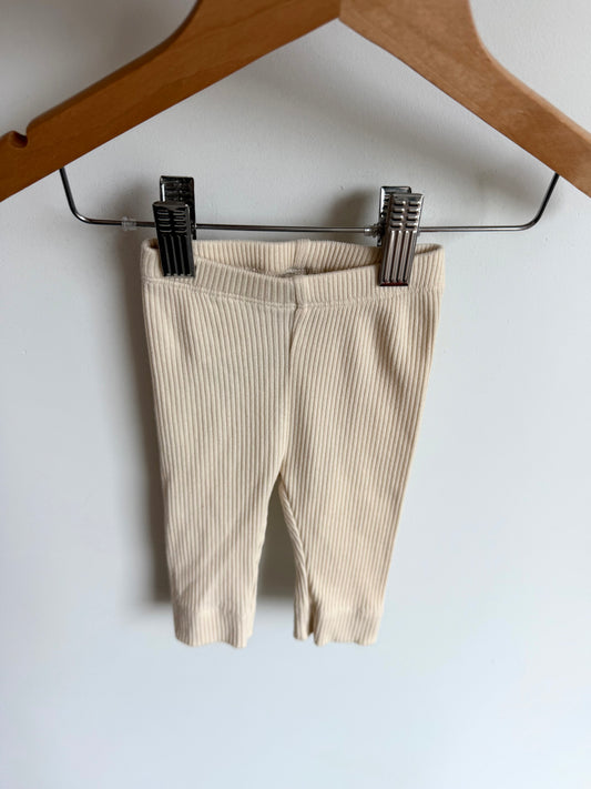 Cream Ribbed Leggings / 0-3m