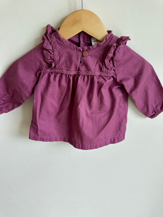 Purple Ruffle Sleeve Long Sleeve Top / 6m