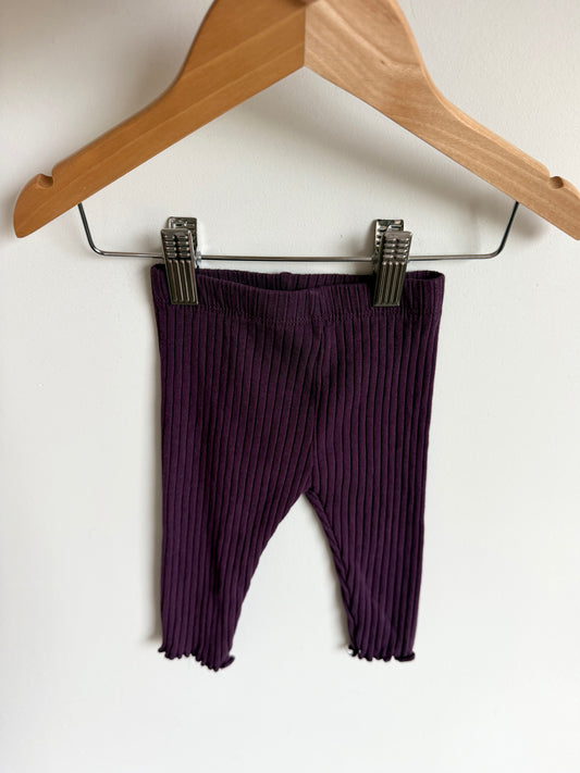 Purple Ribbed Leggings / 3-6m