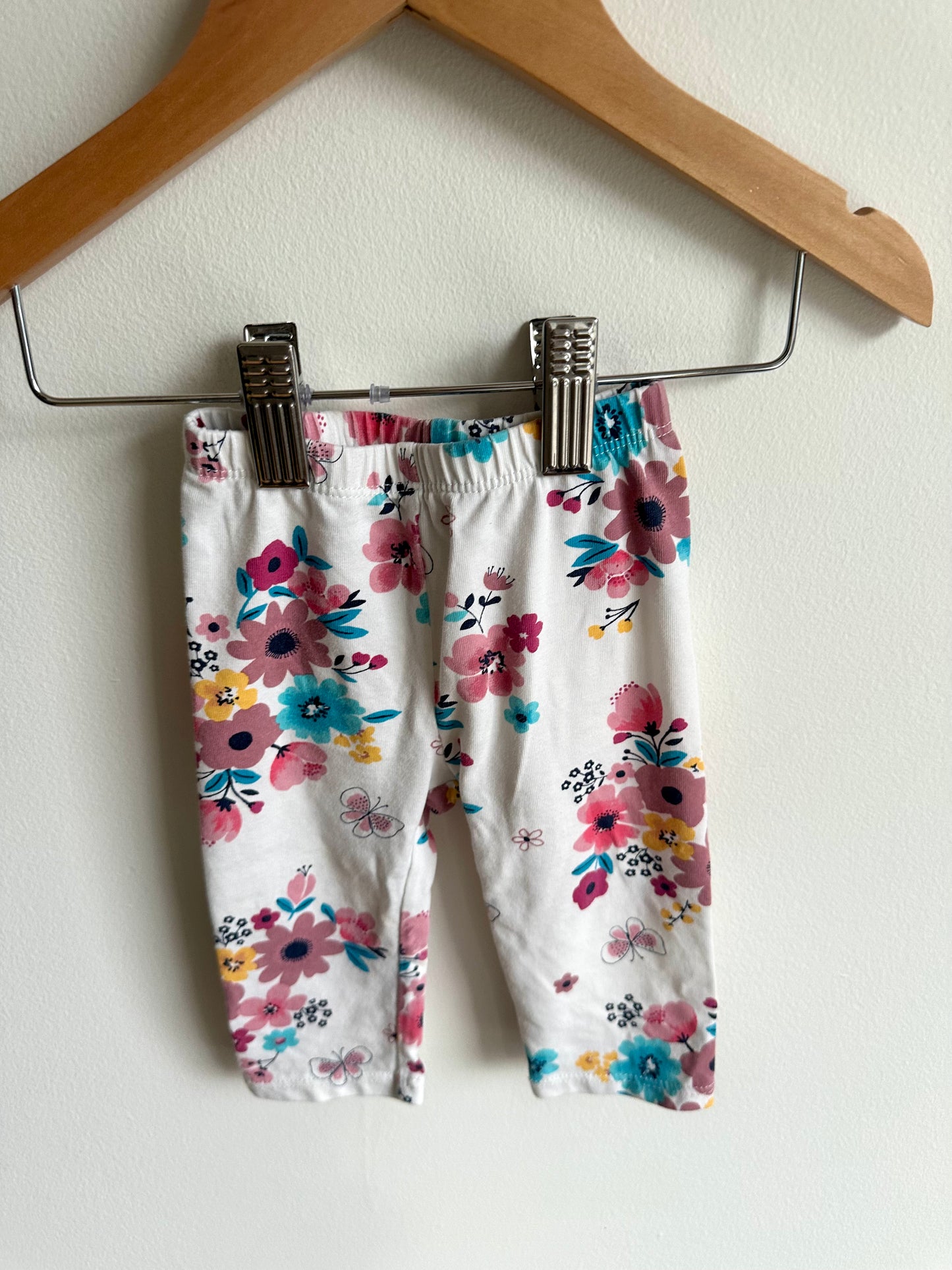 White Pants with Flowers / 3-6m