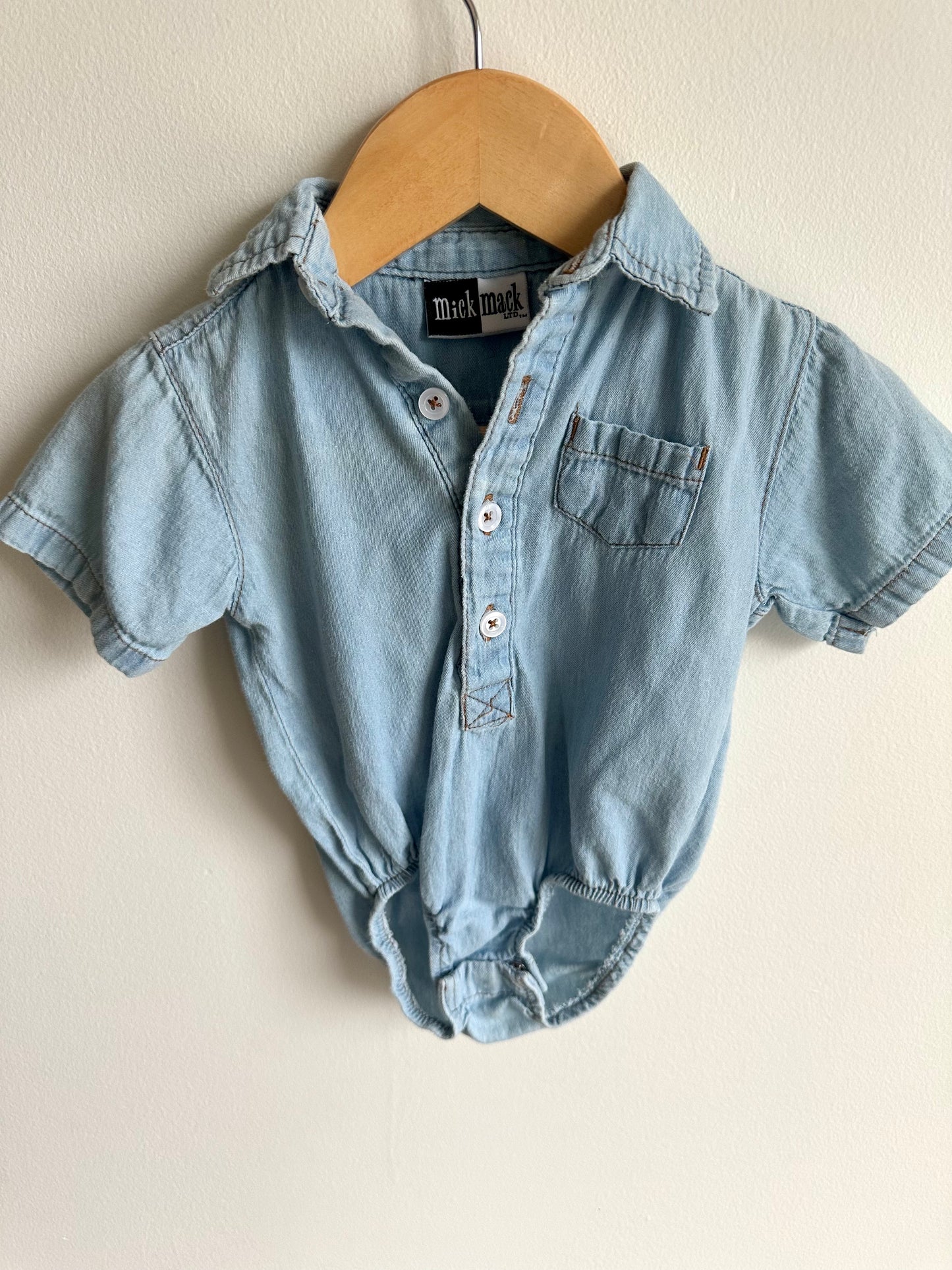 Denim Like Button Up Bodysuit / 6-9m