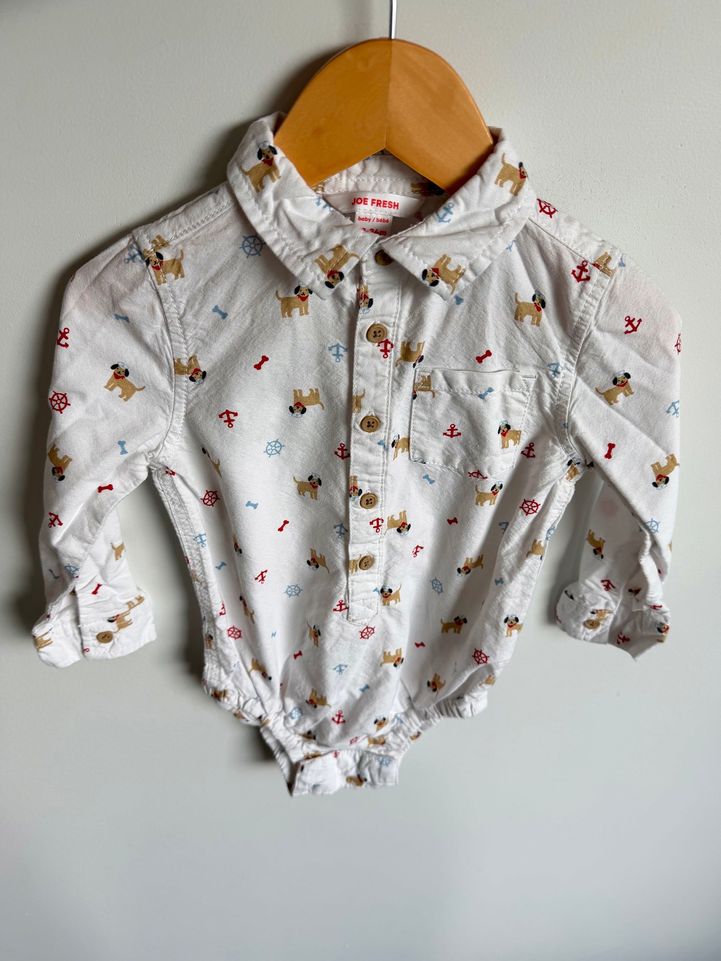 White Puppy Collared Bodysuit / 18-24m