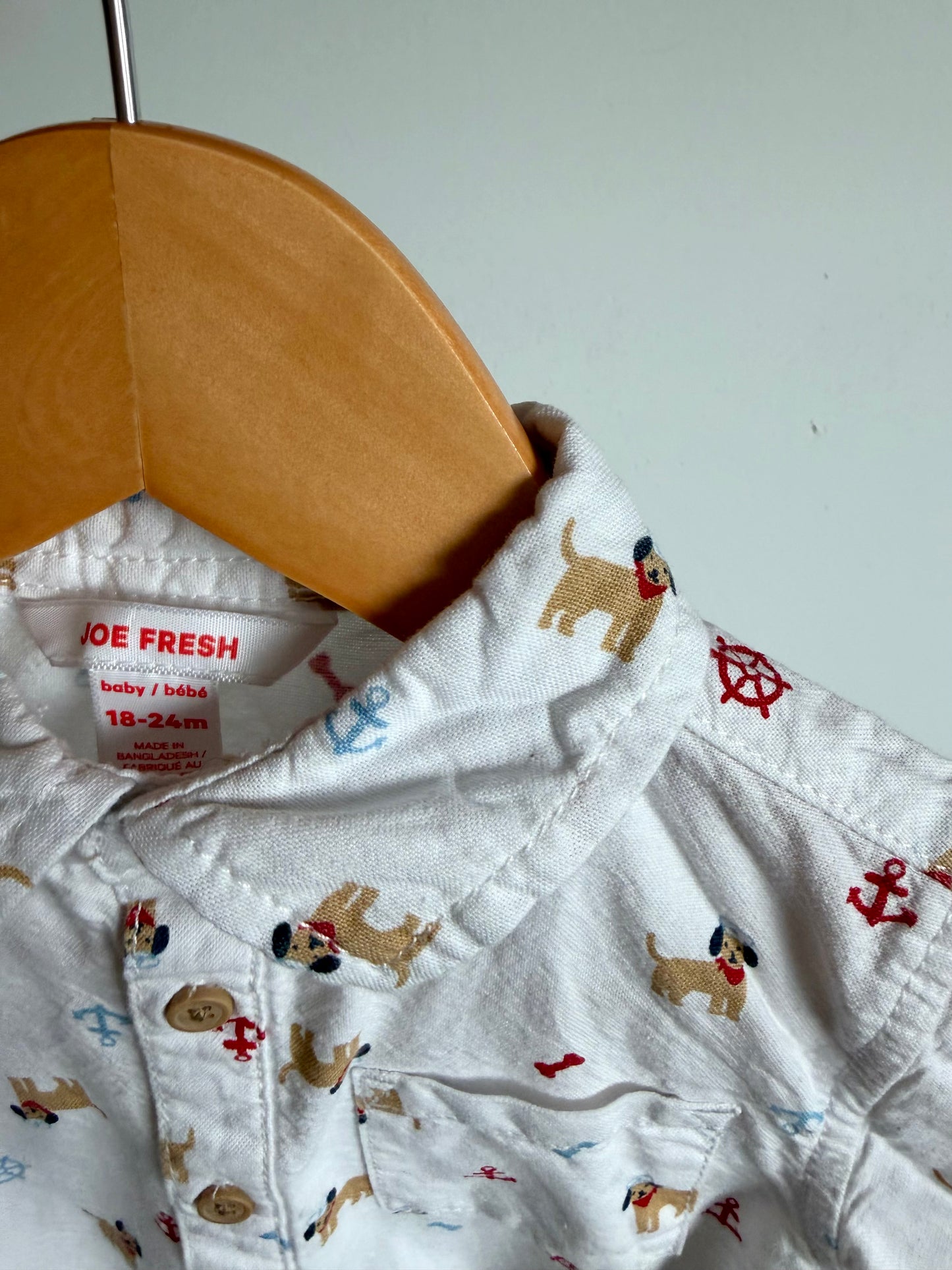 White Puppy Collared Bodysuit / 18-24m