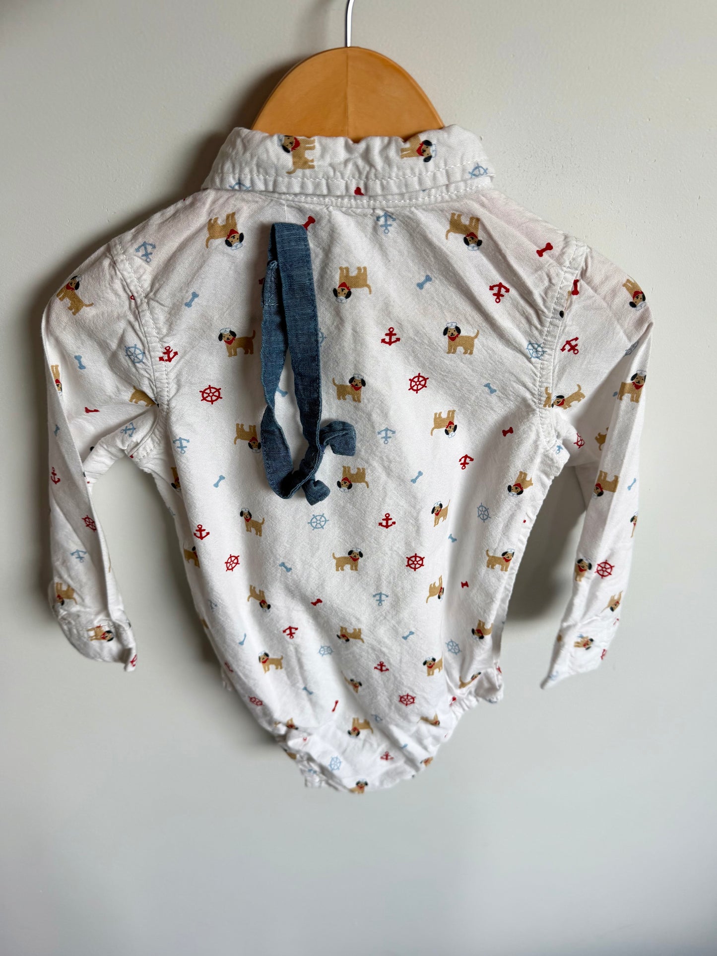 White Puppy Collared Bodysuit / 18-24m