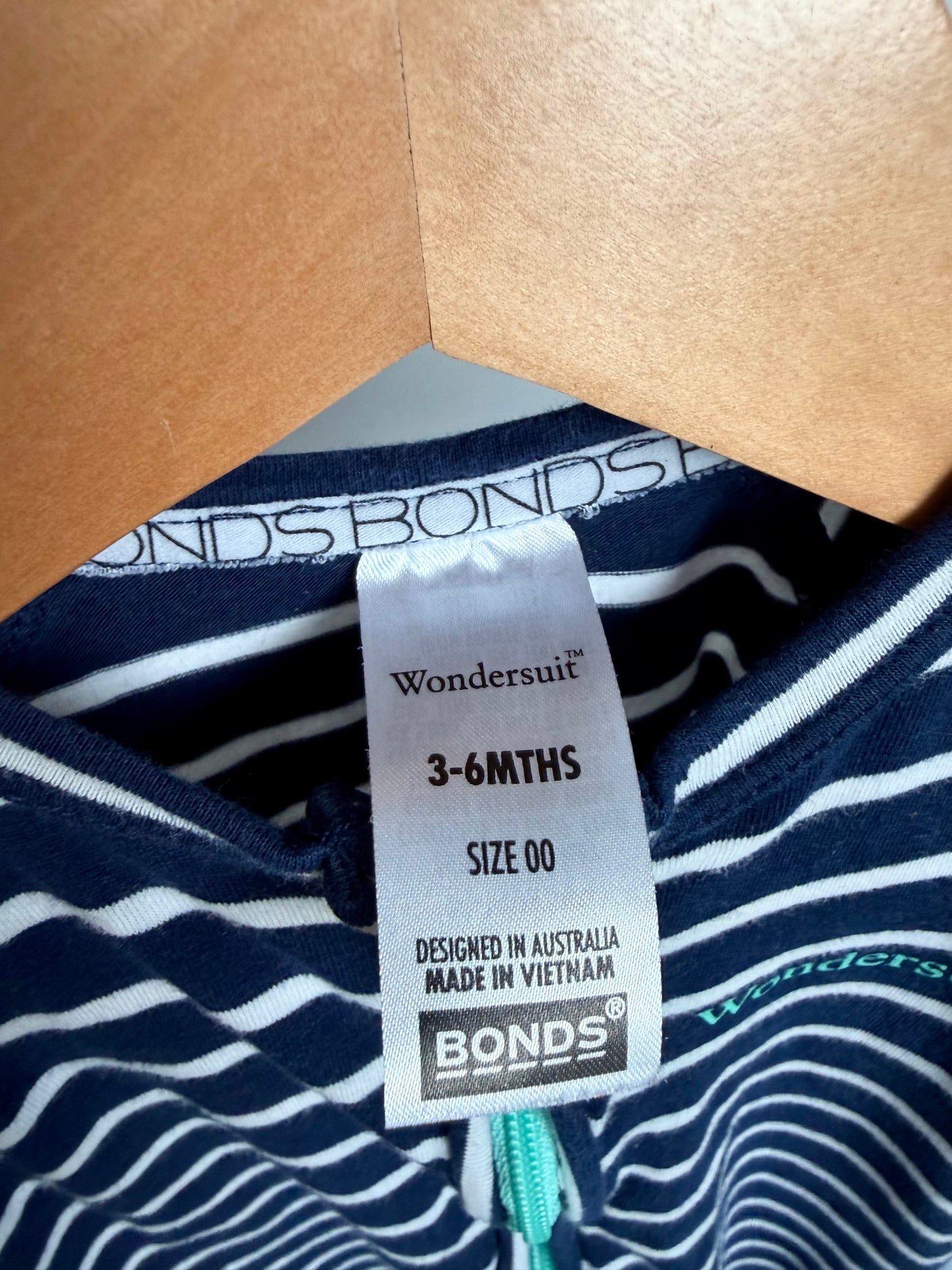 Bonds Blue Stripe Wondersuit / 3-6m (size 00)