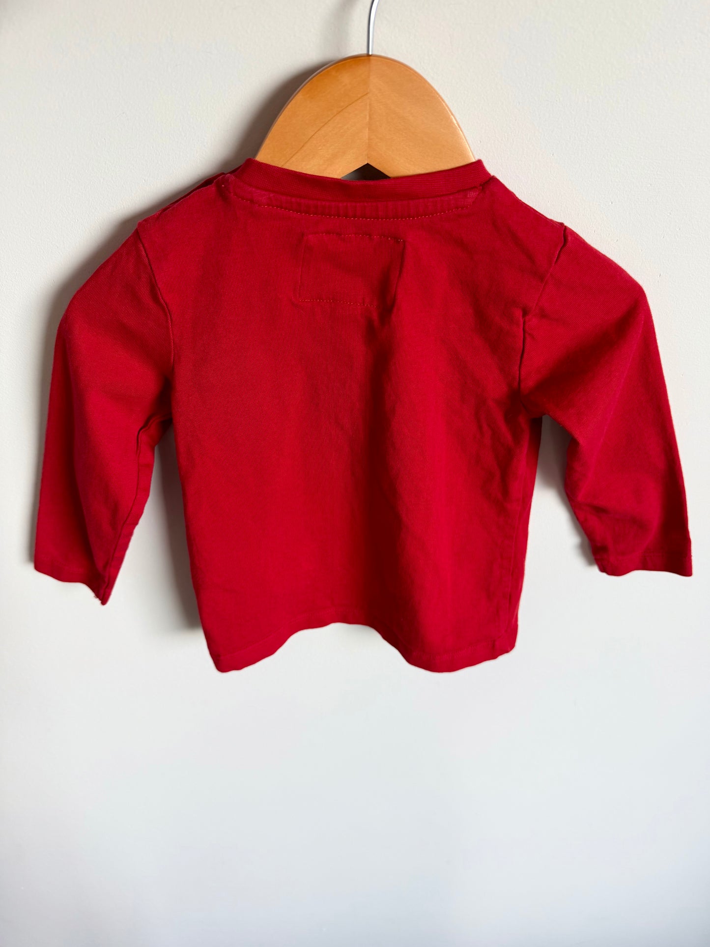 Red Guess Long Sleeve with Embroidered Teddy Pocket / 12m