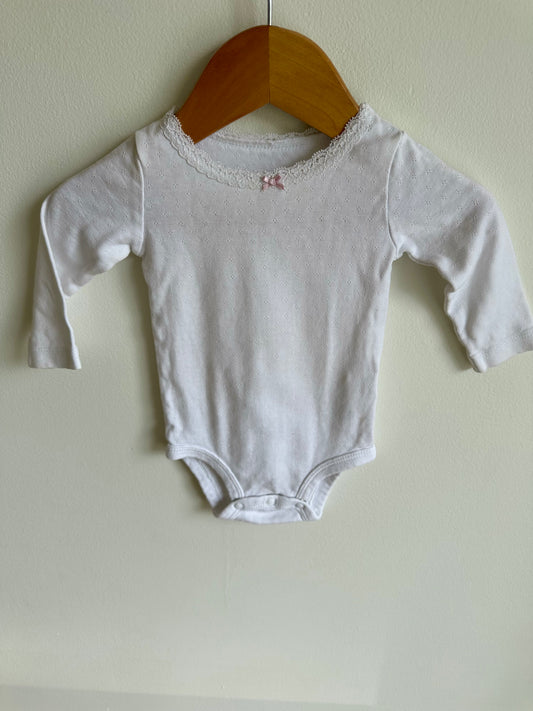 White Bodysuit with Lace Trim / 6m