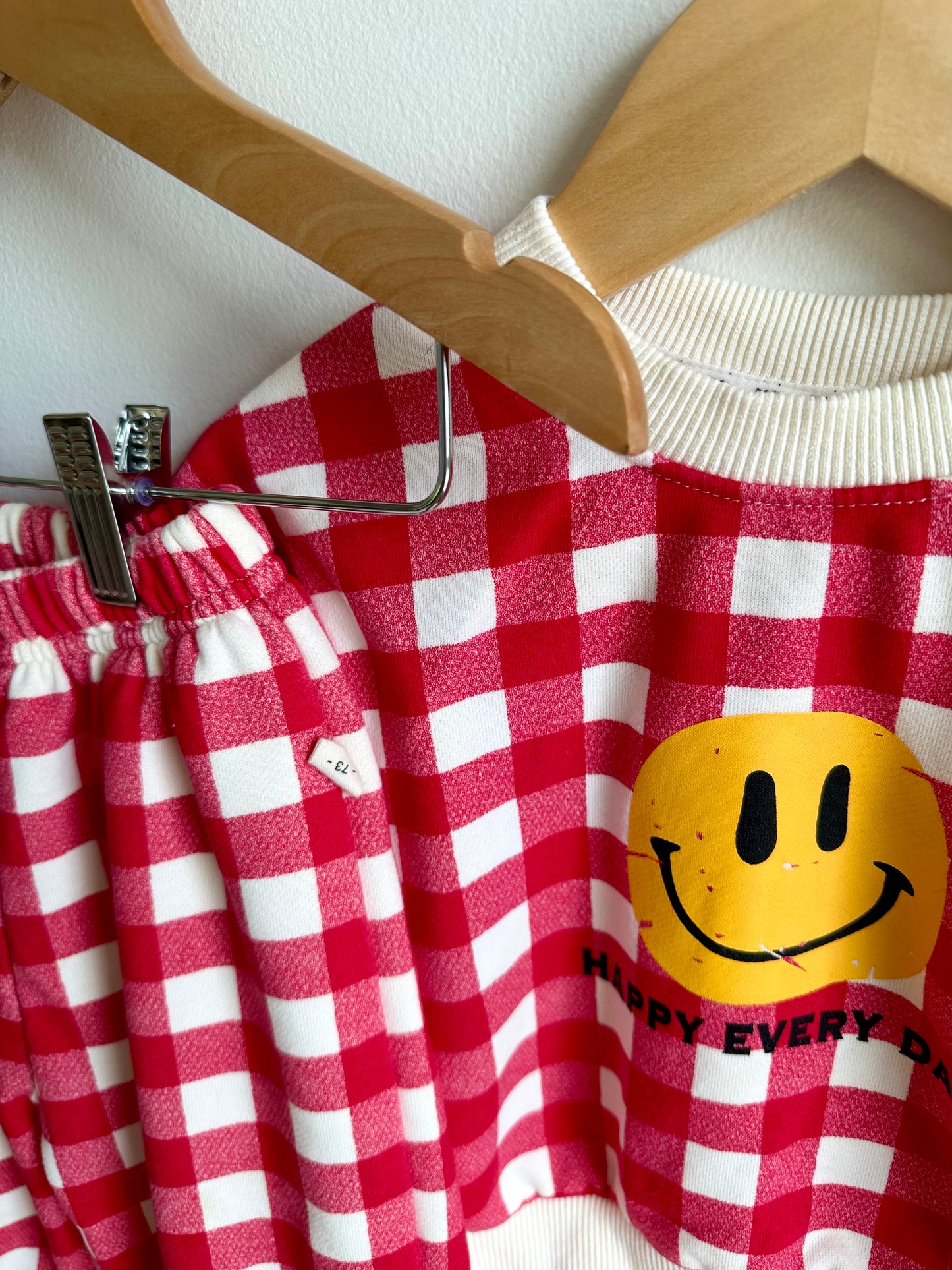 Nozi Checkered Smiley Face Top + Bottoms Set / 12m