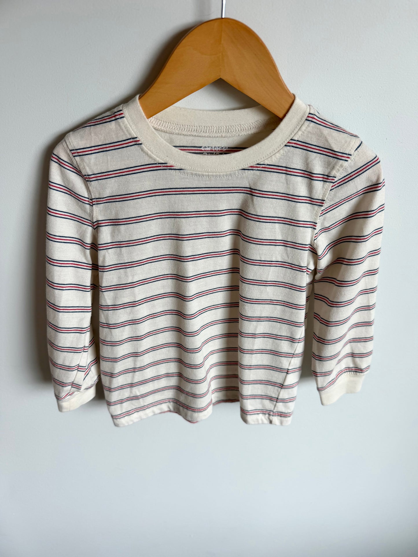 Red + Blue Striped Cream Top / 3T