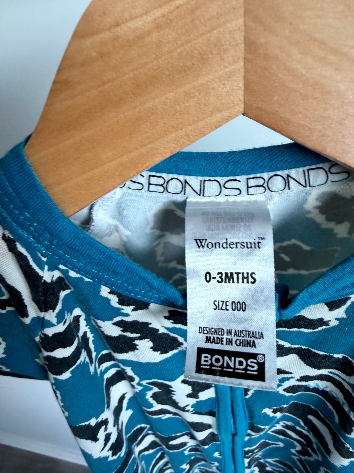 Bonds Blue Animal Print Wondersuit / 0-3m (000)