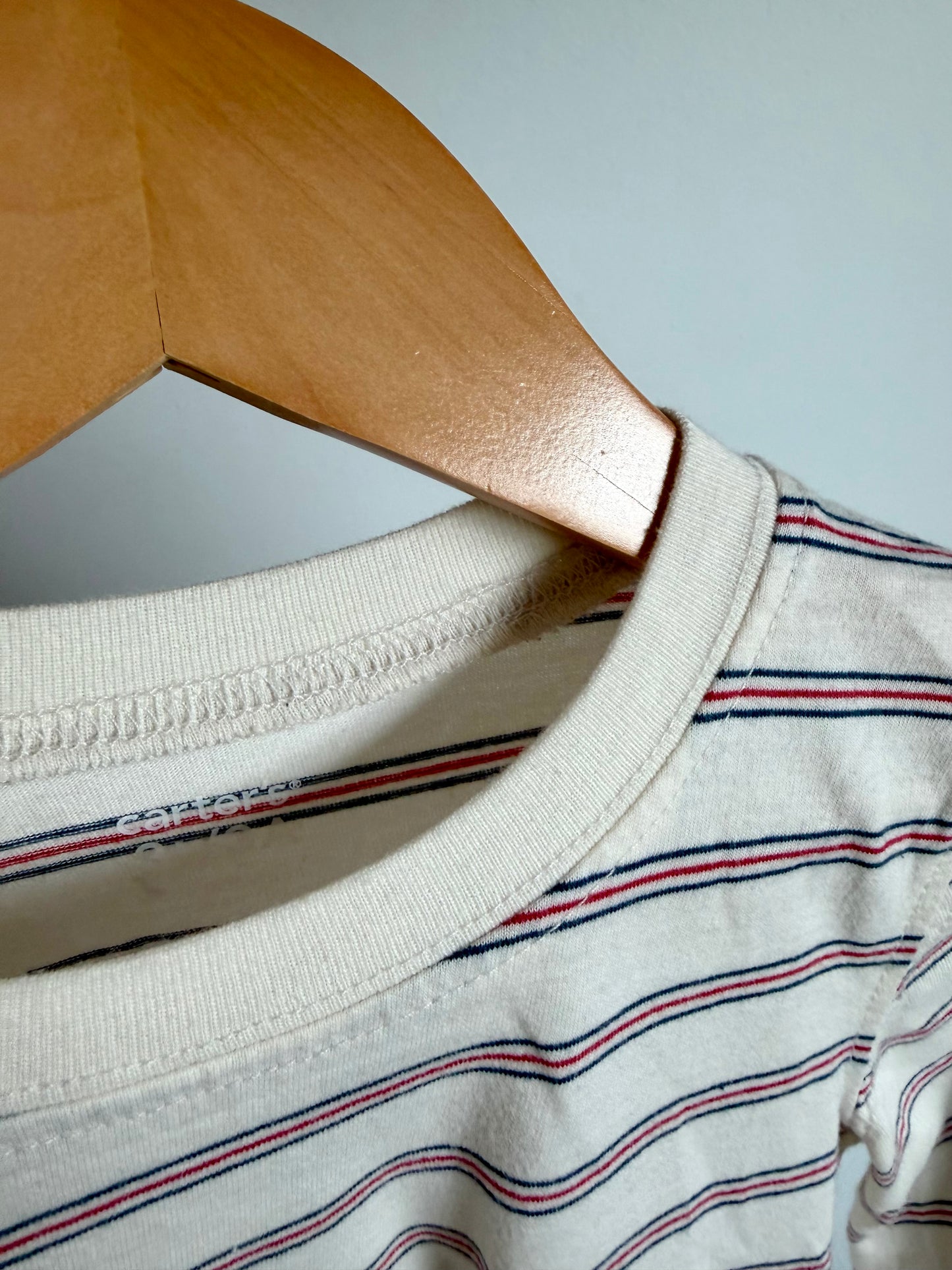 Red + Blue Striped Cream Top / 3T