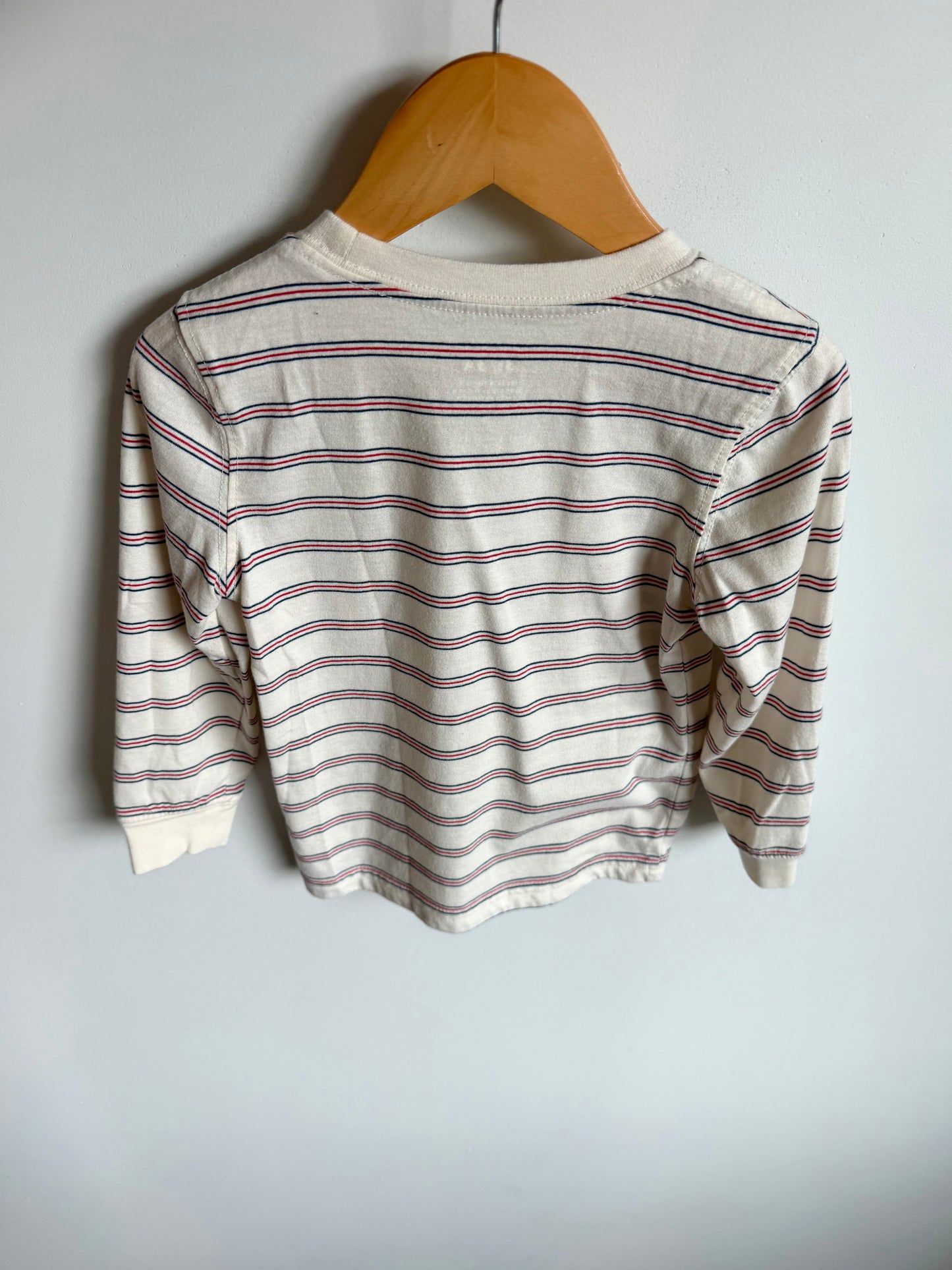 Red + Blue Striped Cream Top / 3T