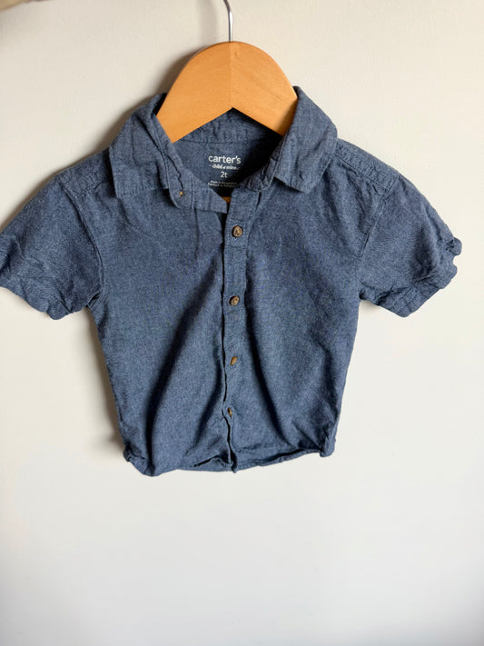 Button Up Collared Chambray T-Shirt / 2T